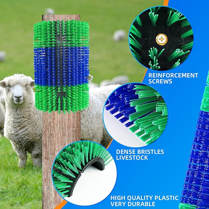 Extra Large Size Livestock Scratching Brush, Upgraded Horse/Goat/Cow/Cattle Scratcher Brush for Grooming, Itch Relief Horse Scratcher Brushes Kit with Two Sets of Mounting Screws(8-Pack,Green)