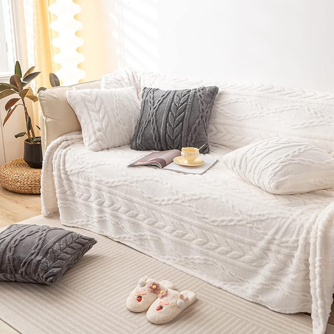 YUSOKI Sherpa Twin XL Blanket-3D Stylish Design Super Soft Fuzzy Cozy Warm Blanket Thick Plush Fluffy Furry Blankets for Teen Girls Women Couch Bed Sofa Chair Men Boys Gift(Ivory,65"x90")