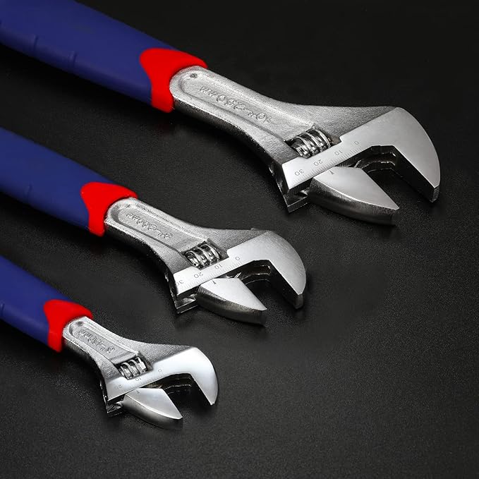 WORKPRO 3-piece Adjustable Wrench Set CR-V with Rubberized Anti-Slip Grips 10-inch, 8-inch, 6-inch