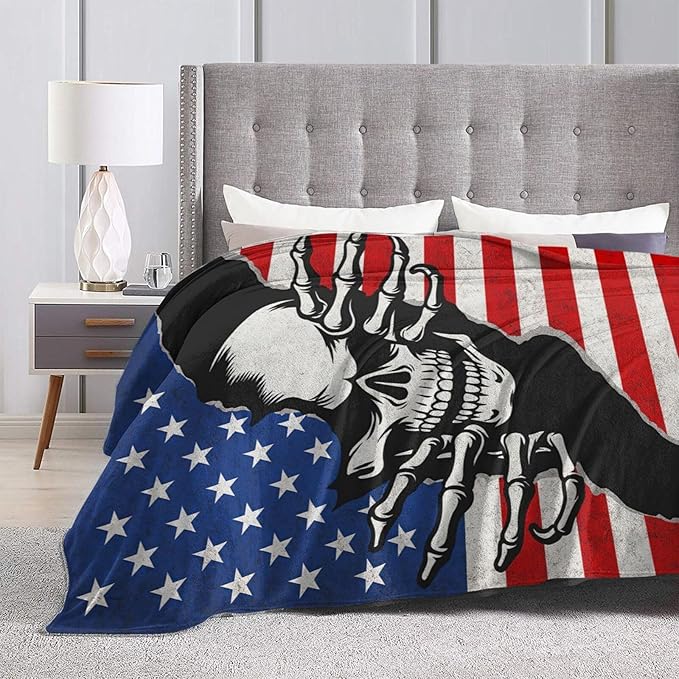 Gothic Fleece Blanket Horrible Skull Throw Blankets for Girls Boys Super Soft Warm Flannel American Flag Throws Gifts for Men Women Cozy Fuzzy Plush Stuffed Couch Bed Bedding Decor 80"X60"