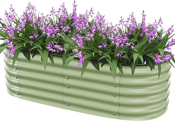 5x2x1.4 Ft Raised Garden Bed, Planter Box Outdoor with Rubber Edge Zinc-Aluminum-Magnesium Stainless Steel Durable Metal Garden Beds Kit for Vegetables, Flowers, Herbs and Succulents(Light Green)