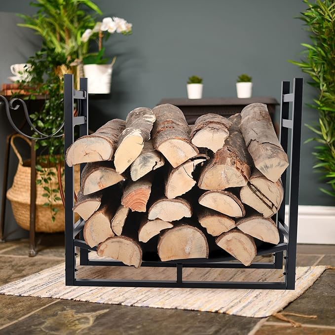 GREEN PARTY Firewood Rack with Kindling Holder, 3ft Heavy Duty Metal Firewood Holder, 30" Tall Indoor/Outdoor Log Rack Wood Holder for Fireplace Kindling Wood Storage and Stove Accessories