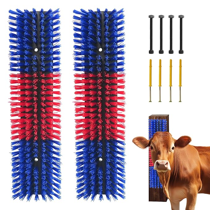 Livestock Scratch Brush With 8 Screws，Animal Back Scratching Brush for Cow,Cattle,Sheep, Horses,Pigs，Massage Grooming Tool(Blue, 2pcs)