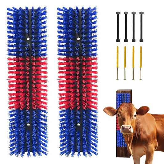 Livestock Scratch Brush With 8 Screws，Animal Back Scratching Brush for Cow,Cattle,Sheep, Horses,Pigs，Massage Grooming Tool(Blue, 2pcs)