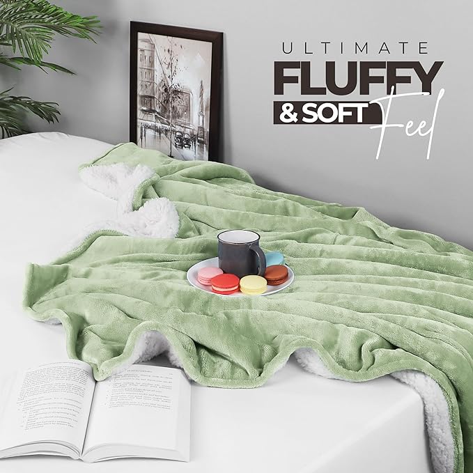 Utopia Bedding Sherpa Blanket Twin Size (Sage Green, 90x66 Inches) - Soft Lightweight Plush Fleece Reversible Blanket for Bed, Sofa, Couch, Camping and Travel