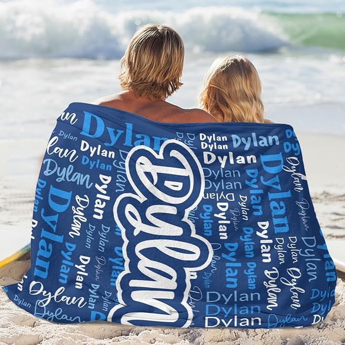 Custom Blanket with Name Personalized Blankets for Kids Adult Boys Girls Flannel Monogrammed Customized Blankets Throw (50''x60'')