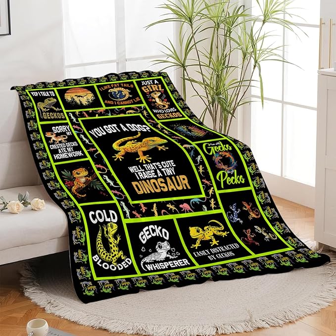 Gecko Blanket, Gecko Throw Blanket, Lizard Gifts Blankets Stuff Fleece Flannel Plush for Girls Women Men Boys Lovers Adults Soft Bedding Gift for Sofa Bed Office Home Decor 40"X50"