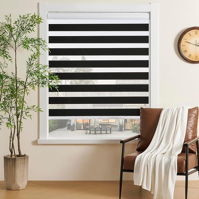 Cordless Zebra Blinds Window Blind Zebra Shade Blinds for Windows Roller Sheer Shades Privacy Light Filtering Shades for Home Kitchen Bathroom (Width 42'' X Height 72'' Black)