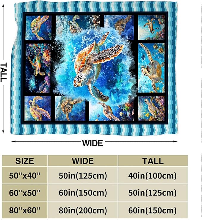Sea Turtle Blanket, Ocean Turtle Throw Blanket, Sea Animal Gifts Blankets Stuff Fleece Flannel Plush for Girls Women Men Boys Lovers Adults Soft Bedding Gift for Sofa Bed Office Home Decor 40"X50"