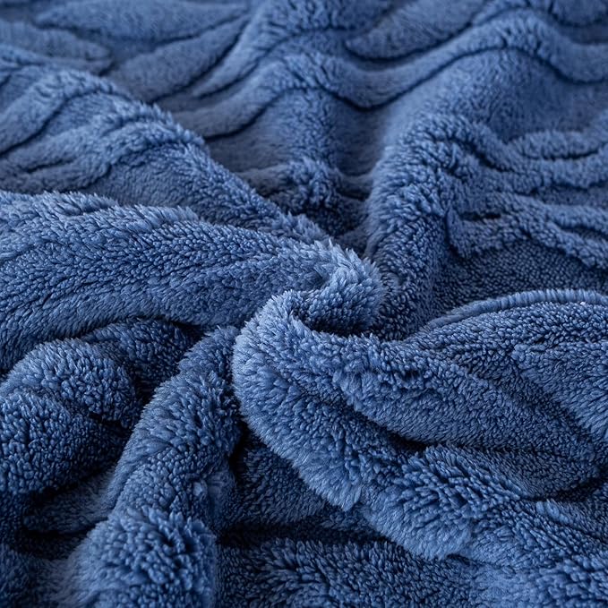 YUSOKI Sherpa Queen Size Blanket(Without Pillows)-3D Stylish Design Super Soft Blankets for Teen Girls Women Couch Bed Sofa Chair Men Boys Gift(Washed Blue,90"x90")