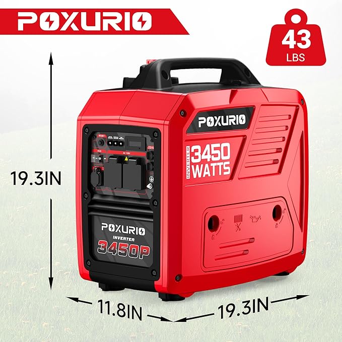 3450-Watt Dual Fuel Inverter Generator for Home Use, 1.6Gallon Large Fuel Tank Up to 8.3 Hours Use, 120V Gas Powered Generator Super Quiet, Red