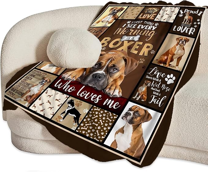 Boxer Dog Blanket, Puppy Throw Blankets, Animal Fuzzy Plush Blanket Ultra Soft for Dog Lover Gift Kids Teens Women Men Girls Boys Stuff Decor for Home Bedding Sofas Couch Camping 60"X50"
