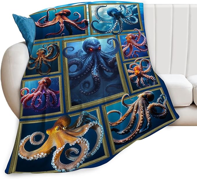 Octopus Throw Blanket - Ultra Soft Cozy Fleece Fuzzy Plush Octopus Lovers Decor Gifts for Women Girls Adults - Couch Sofa 80"x60"