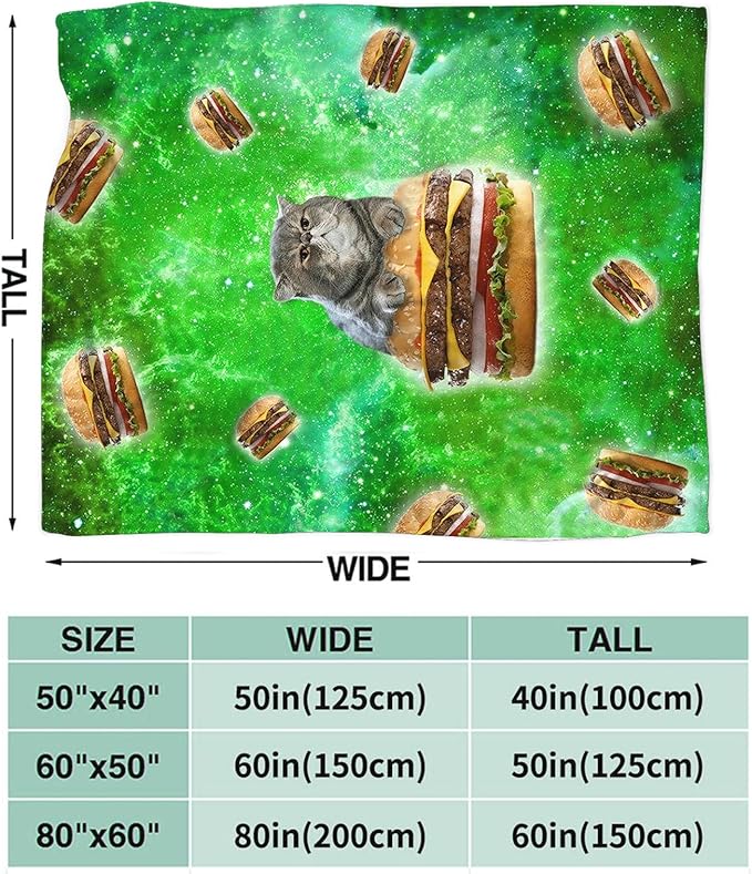 Tijuboni Hamburger Cat Throw Blanket Funny Cat Gifts for Girls Boys Women Men Kids Adults Soft Flannel Fleece Blanket for Couch Sofa Bed Home Decor 40"x50"