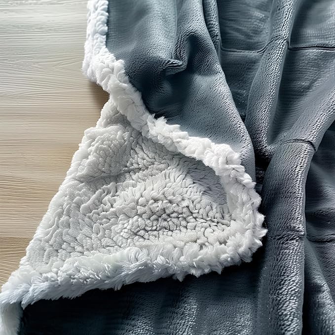 Waterproof Blanket Double Size - Sherpa Fleece Reversible Throw, Soft Warm Leak-Proof Bed & Couch Protector for Kids, Pets & Everyday Spills (Velvet Gray/Cloud White, 85x90)