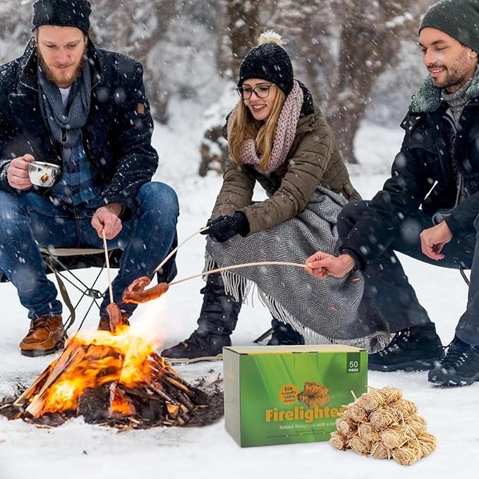 GEEKHOM 50-Piece Wax Fire Starters: All-Weather Natural Firelighters for Grill, Wood Stove, Pizza Oven & Campfire, Eco-Friendly