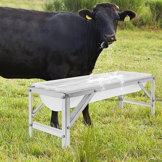 Livestock Feed Trough & Goat Water Trough, 35L/9.25Gal Capacity Long Feeder with Triangular-Structure Stand, Large Capacity Livestock Feeder for Sheep Deer Pigs Horses Cows Farm Use
