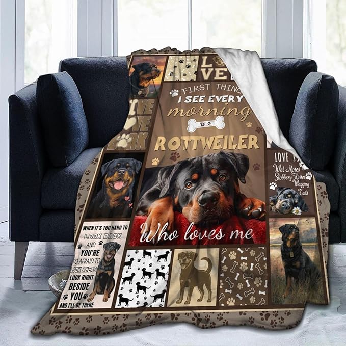 Dynova Rottweiler Blanket Cozy Plush Dog Lovers Gifts Throw Blankets Animal Fuzzy Flannel Fleece for Girls Boys Women Men 80"X60"
