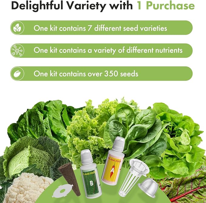 LYKOCLEAN 12 Pods Salad Greens Seed Pod Kit for AeroGarden, idoo Hydroponic Growing System Include American Fast Lettuce, Paris Island Lettuce, Cauliflower, Spinach, Buttercrunch Lettuce, 400+ Seeds