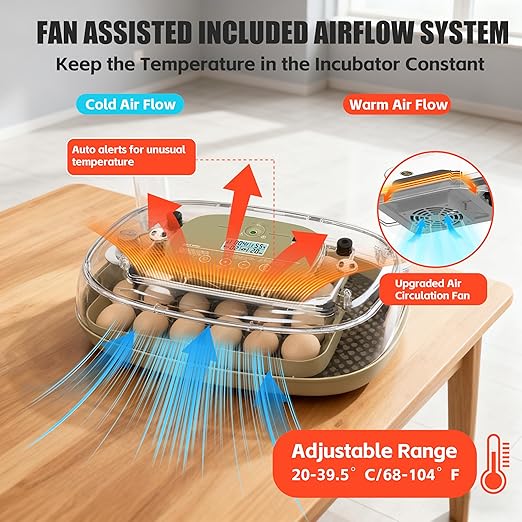 Incubators for Hatching Eggs, 24 Egg Incubator with Automatic Egg Turning and Humidity Control, Egg Candler, 360° Viewing, Chicken Incubators for Hatching Eggs, Quail Eggs, Duck Eggs Poultry