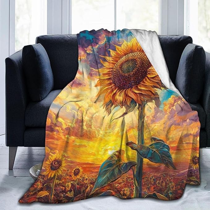 Sunflower Throw Blanket Sunflower Gifts for Girls Women Men Boys Plush Cozy Flannel Fleece Fuzzy Party Blankets Decor 60"X50"