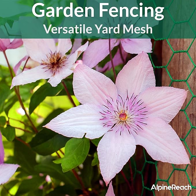 AlpineReach Chicken Wire 1.3ft x 27ft (15.6" x 324") for Floral Arrangements, Zip Ties - Green Mesh Roll Galvanized Hexagonal PVC Coated Garden Netting for Fencing, Crafts, Poultry, Gardening Fence