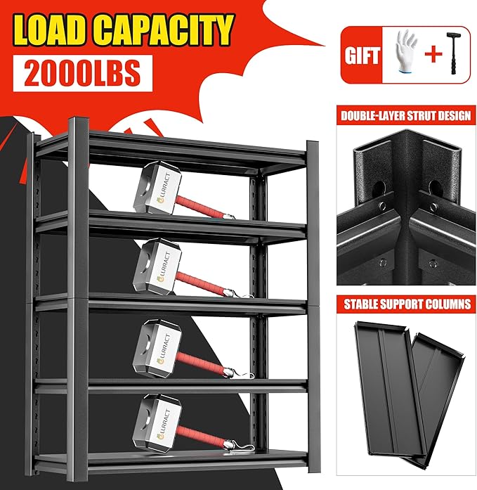 Storage Shelves Garage Shelving Heavy Duty - 72''H Garage Shelves Adjustable 5 Tier Metal Shelving Unit Storage Rack Shelving Industrial Utility Shelf 16" D x36 W x72 H
