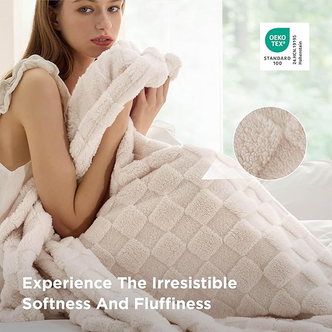Bedsure GentleSoft Blankets Queen Size for Bed - Super Soft Cozy Blanket for Women Men Girls, Large Fuzzy Fleece Throw for Bedroom Decor, Light Beige, 90x90 Inches