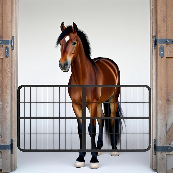 48" W × 24" H Horse Stall Gate, 1" Thick Steel Frame Stall Guards for Horses, Heavy Duty Horse Stall Guard, Fits Standard Barn Doorways, Easy to Install