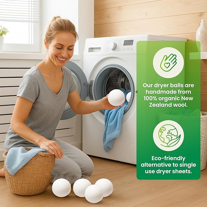 Seren Dryer Balls Laundry Reusable 6-Pack with Essential Oils for Dryer Wool Balls, Organic New Zealand Wool Dryer Balls Essential Oil Lavender Scent and Lemon Scent, Plastic-Free, Eco-Friendly
