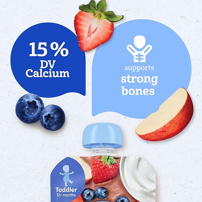 Gerber Toddler Food, Very Berry, Fruit Puree and Yogurt Pouch. No Added Sweeteners, 12PK