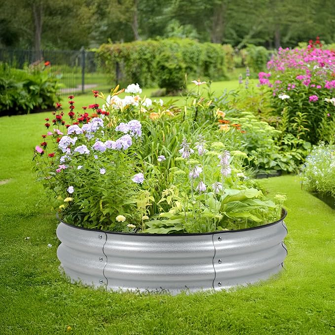 BPS Metal Raised Garden Bed, 2.5FT Diameter Galvanized Planter Raised Garden Boxes for Flower Planters, Vegetables Herb