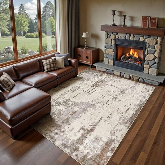 9x12 Area Rug Living Room Rugs - Washable Neutral Modern Abstract Soft Thin Rug Indoor Floor No Slip Rug Carpet for Bedroom Under Dining Table Home Office Decor - Brown/Grey/Beige