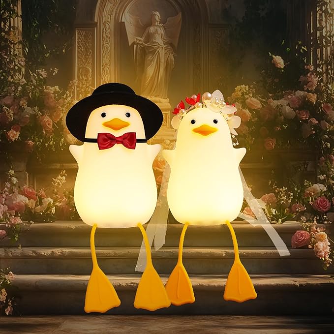 Benson Bride Duck Night Light - Cute Duck Lamp with Flower Headpiece, Warm Dimming Light & Timer Room, Birthday, Xmas, Baptism Gifts for Baby Boys & Girls