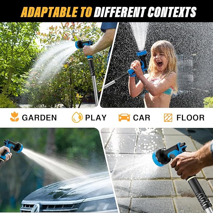 Lefree Garden Hose 100ft, Metal Garden Hose, Flexible Water Hose with 10-Function Nozzle, Stainless Steel Heavy Duty Hose, Crush Resistant, Leak Proof, No Kinks Garden Hoses for Yard, Outdoors, Rv