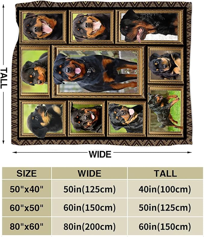 Rottweiler Blanket Decor Gifts for Dog Lover Flannel Fleece Fuzzy Rottweiler Throw Blanket Soft Warm Cozy Plush Animal Blanket for Bed Couch Living Room Stuffed Decoration for Kids Adult 80"x60"