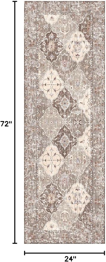 Boho Vintage Area Rugs 2×6 Washable Non-Slip Traditional Brown Runner Rug for Hallway Kitchen Entryway