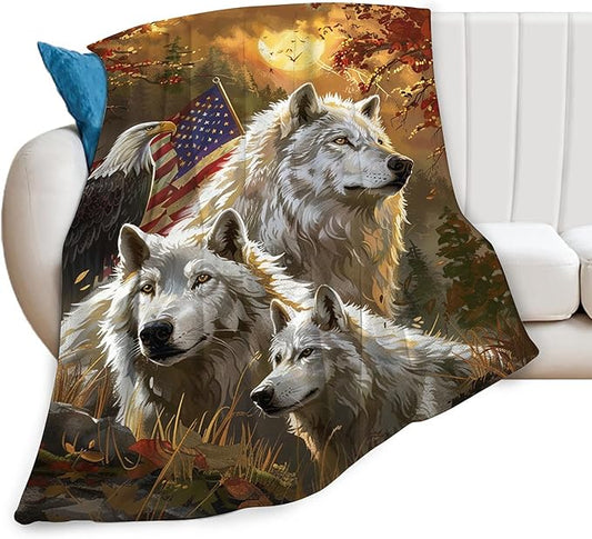 Wolf & Eagle Throw Blanket - Soft, Warm & Cozy Fleece for Women, Men, Kids & Adults - 50"x40"