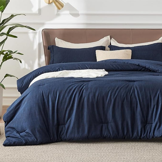 Bedsure Oversized King Comforter Set - Navy Soft Bedding for All Seasons, Cationic Dyed Bed Set, 3 Pieces, 1 Oversized King Size Comforter (120"x98") and 2 Pillow Shams (20"x36"+2")