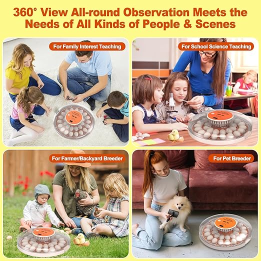 30 Egg Incubators for Hatching Chicken/Quail/Pigeon/Birds Eggs, Incubator with Automatic Egg Turning/Temperature Control/Humidity Display/Egg Candler/360°View/Fully Automatic, for Beginner/Farm/Home