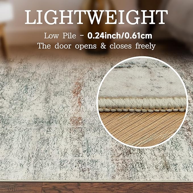 Madane Washable 6x9 Area Rugs for Living Room, Soft Floral Print Area Rug with Non Slip Backing, Vintage Stain Resistant Rugs with Low Pile for Bedroom Dining Room (6 x 9, Mutil)