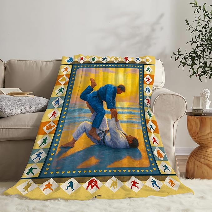 Jiu Jitsu Fleece Blanket Sports Jiujitsu Throw Blankets for Girls Boys Super Soft Warm Flannel Throws Gifts for Men Women Cozy Fuzzy Plush Stuffed Couch Bed Bedding Decor 80"X60"