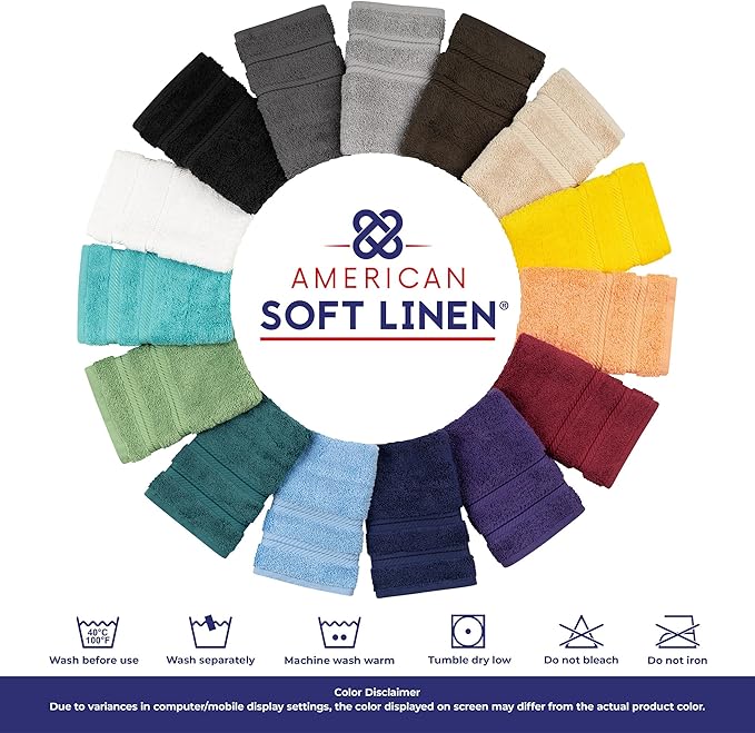 American Soft Linen Luxury Washcloths for Bathroom, 600 GSM 100% Cotton 4 Piece Turkish Wash Cloth Set, 13x13 in Soft Rags for Body and Face, Aqua Blue Washcloths