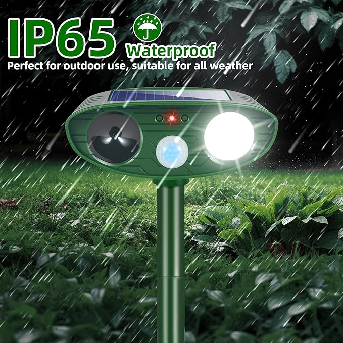 4 Pcs Solar Ultrasonic Animal Repeller Outdoor, Cat & Deer Repellent with Strobe Light, Waterproof Animal Deterrent Devices to Protect Garden Yard from Rabbit, Raccoon, Squirrel, Dog, Coyote, Skunk