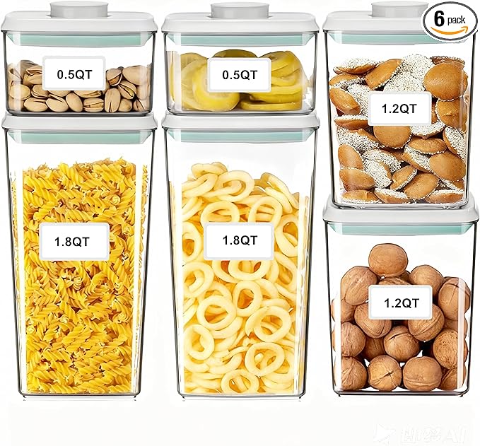 Pop Containers with Lids - Stackable Airtight Food Storage, Kitchen Pantry Storage Containers for Snacks Candy Salt Herbs Spices BPA-Free (0.5qt +1.2qt +1.8qt)*2