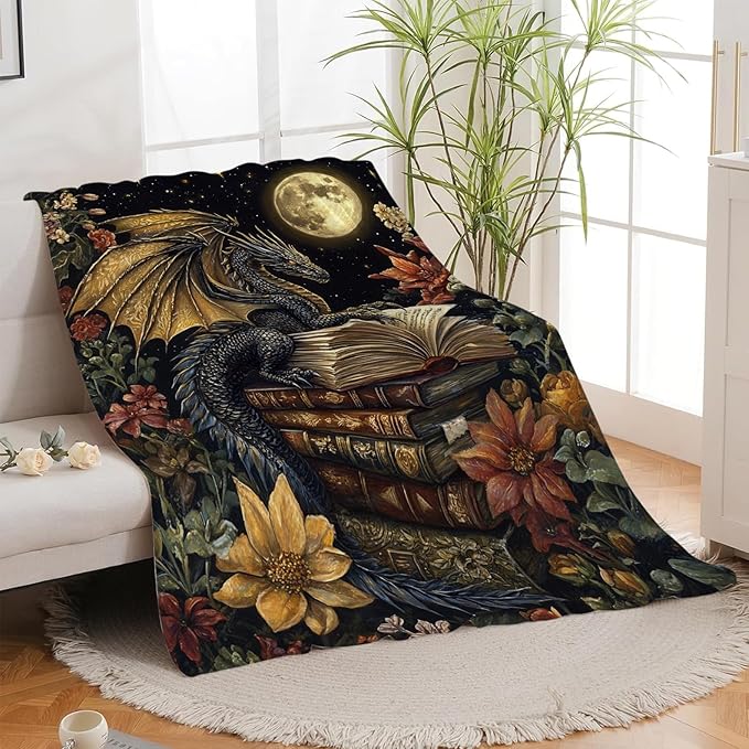 Dragon Blanket, Dragon Book Throw Blanket, Dragons Gifts Blankets Stuff Fleece Flannel Plush for Men Boys Women Girls Lovers Adults Soft Bedding Gift for Sofa Bed Office Home Decor 80"x60"
