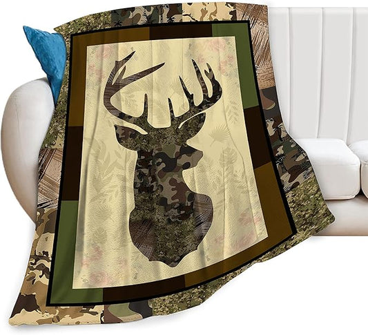 Deer Blanket Camo Hunting Throw Blanket Cozy Plush Dad Elk Fleece Flannel Ultra Soft Blankets Lightweight Fuzzy Warm Gifts for Adults Men 50"X40"