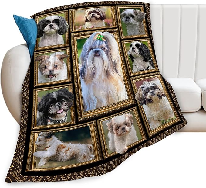 Shih Tzu Blanket Gifts for Girls Boys Soft Warm Plush Cute Dog Throw Blanket Flannel Fleece Fuzzy Dog Pet Blanket for Kids Adults Lovers Bed Couch Living Room Decor 60"X50"
