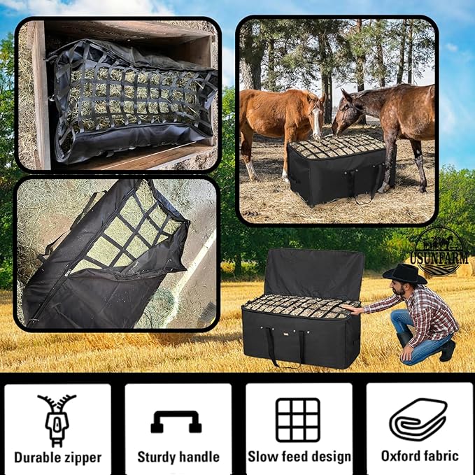 Hay Bags for Horses, 44x18x22inch Extra Large Premium Oxford Heavy Hay Bale,Separated Design Slow Feed Hay Bag Feed Design for Horses, Goats, Sheep, Donkeys, Barn and Stable