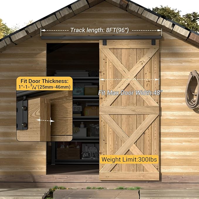 8FT Box Rail Sliding Barn Door Hardware,Wall Mount Track Kit,Heavy Duty,Easy to Install(No Door)